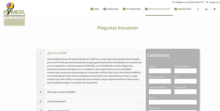 Página web de Pymer. Santiago de Chile